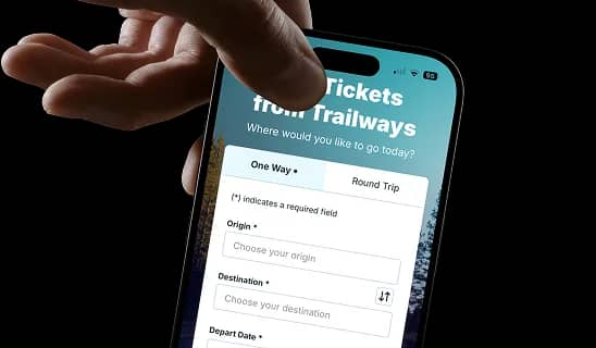 Le formulaire de recherche de voyages de l'application Trailways