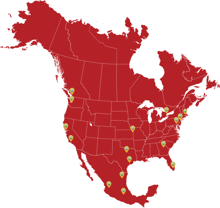 Map of FIFA World Cup host cities across North America